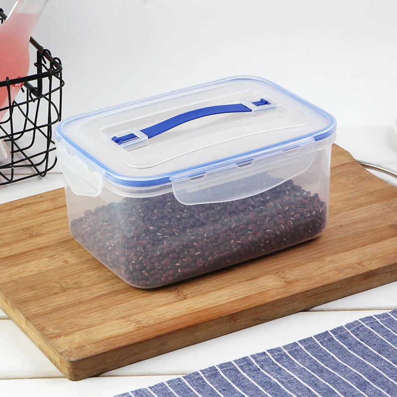 2400ml airtight picnic easy-carry pickle storage box transparent plastic PP food container with handle and snap lock
