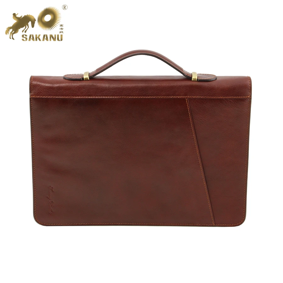 leather document case A4 portfolio with rings and handle
