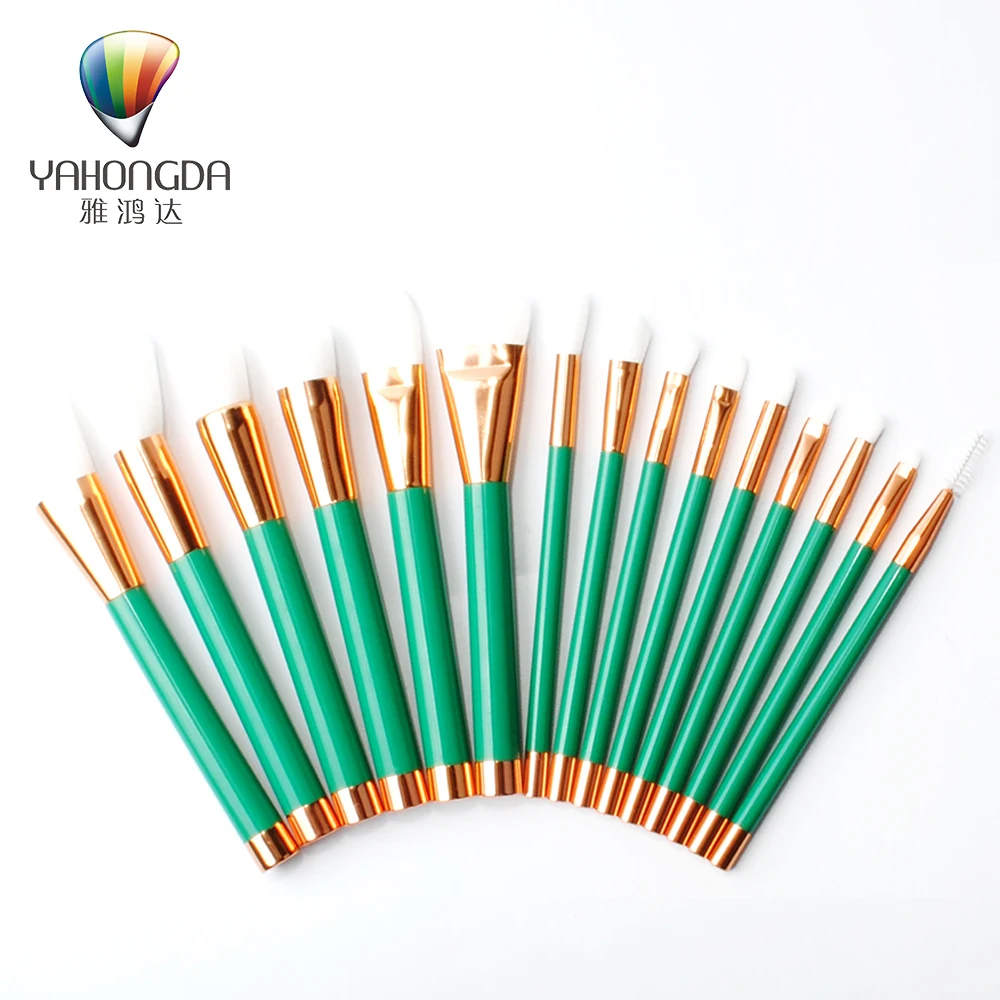 
15 pcs green wood handle soft nylon hair face powder makeup brush set 