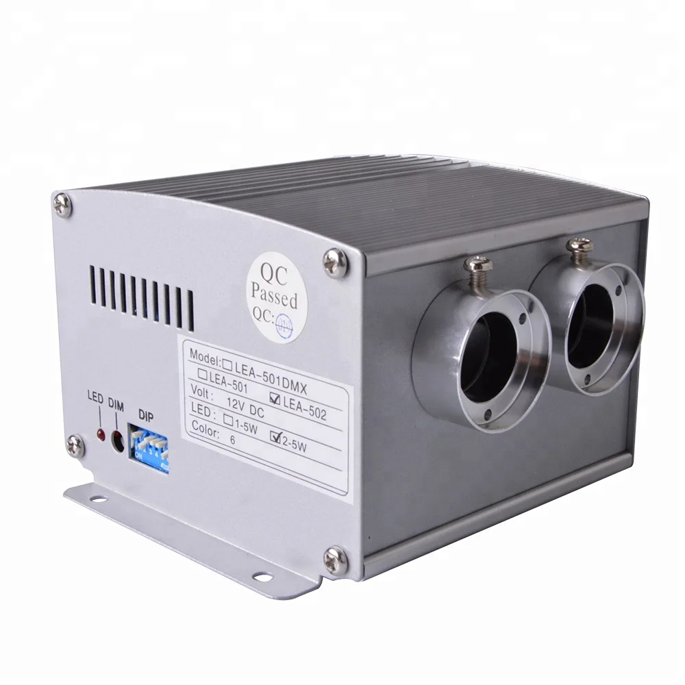 LEA-502 10W Dual Port Fibre Optic Light Engine With 6 Color Wheel Dim Remote Controller Endcap Fiber Adaptors 12v Transformer