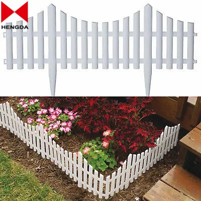 
Set of 4 Plastic Wooden Effect Lawn Garden Border Edge Edging Plant Picket Fencing Interlocking Panels for Flowerbeds 