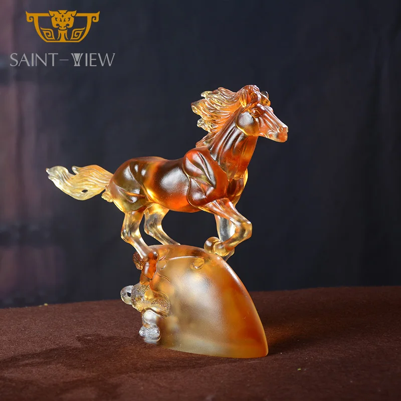 Handmade Crystal Decorative Craft Liuli Running Arabian Horse Statue