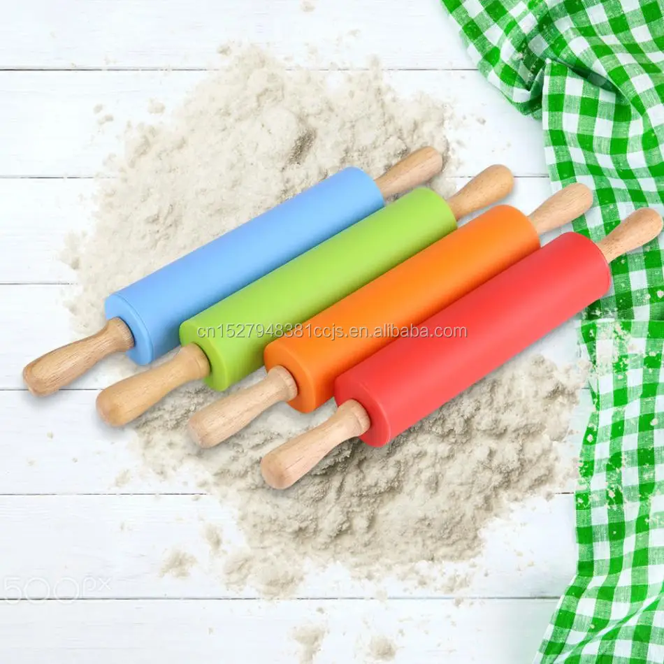 Silicone Rolling Pins with wooden handle Non-Stick Bakeware Fondant Rolling Pin with Plastic Handle Pastry Tools