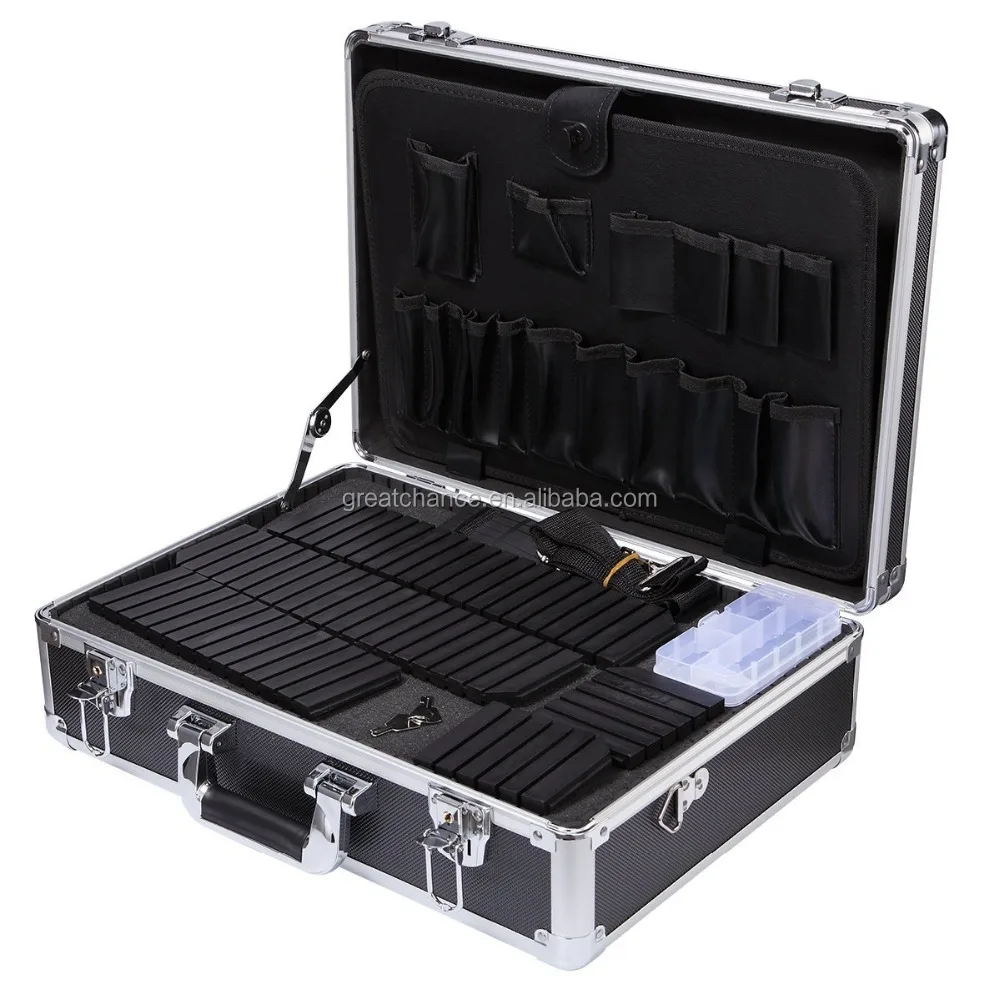 Professional Toolbox Aluminum Hard Briefcase Lockable Tools Organizer with Pre-Scored Foam Insert-Adjustable&Removeable Divider