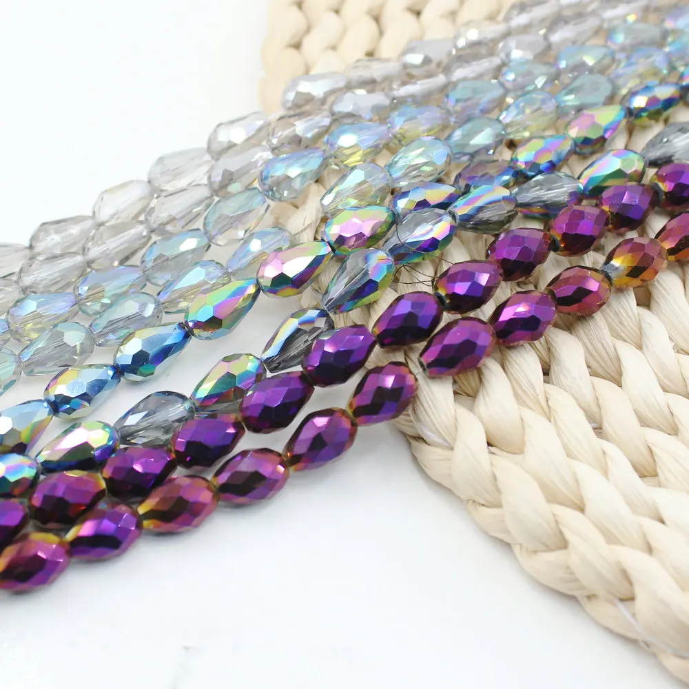 A5500-4# New Design Plate Color 48 Factes Drilled Teardrop Crystal Shaped Glass Beads