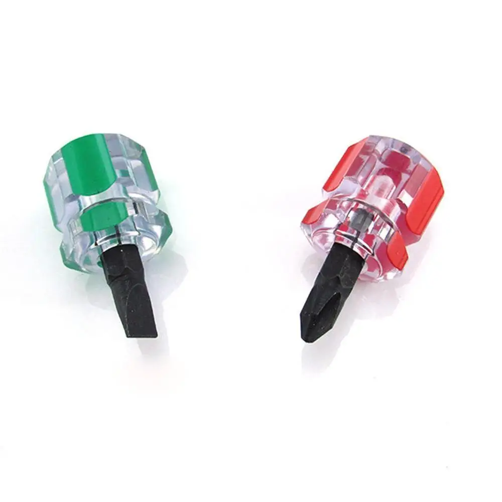Small Mini Short Stubby Anti Slip Phillips Slotted Screwdriver Set Bits with 2 Color Handle
