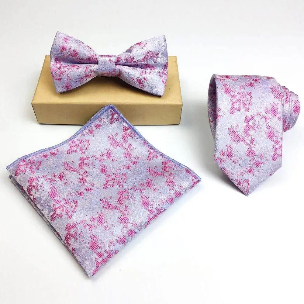 
high quality floral necktie set with bow tie and pocket square for party 