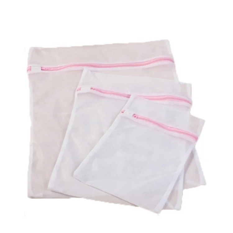 
3 Pics Clothing Packaging Mesh Laundry Wash Bag With Zipper 