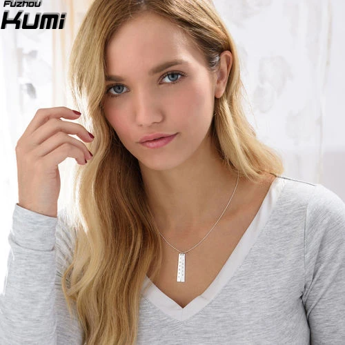 Wholesale Handcraft Engraved Vertical Bar 10K White Gold Necklace for Men
