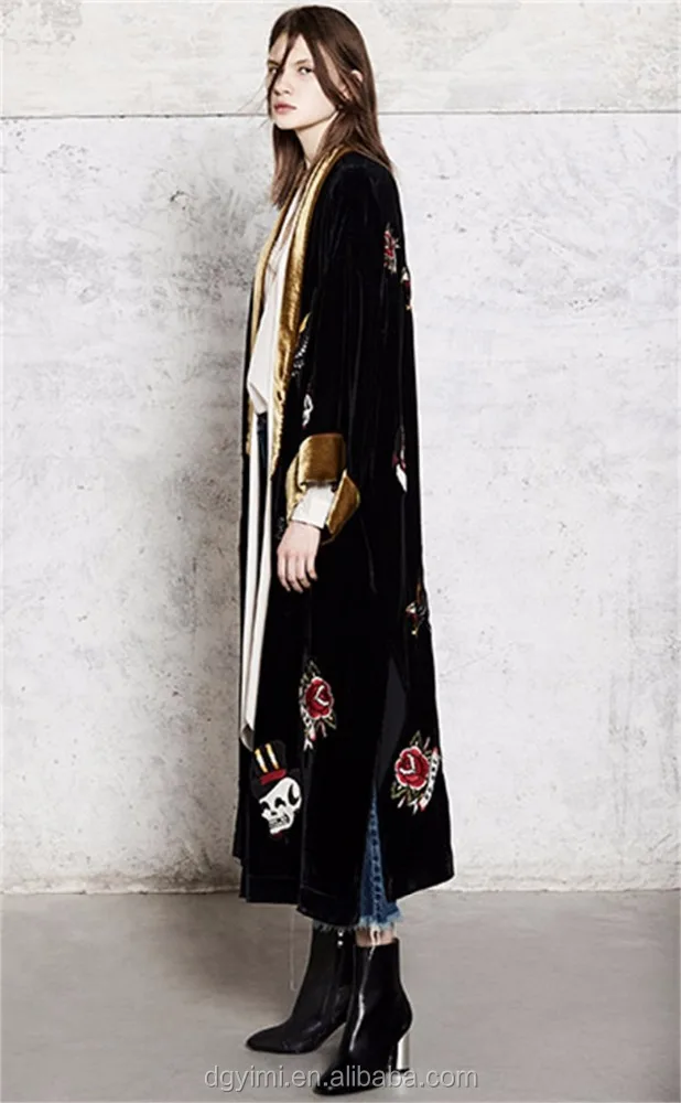 
Custom cardigan warm and windproof printing long black coats for women 