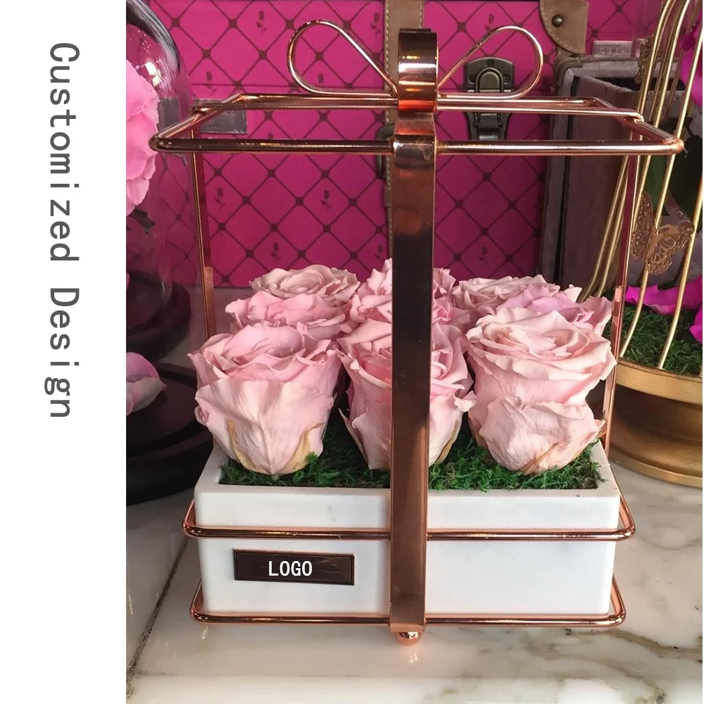 Electroplating finished high end quality rose gold french gold marble effect alloy luxury gift box