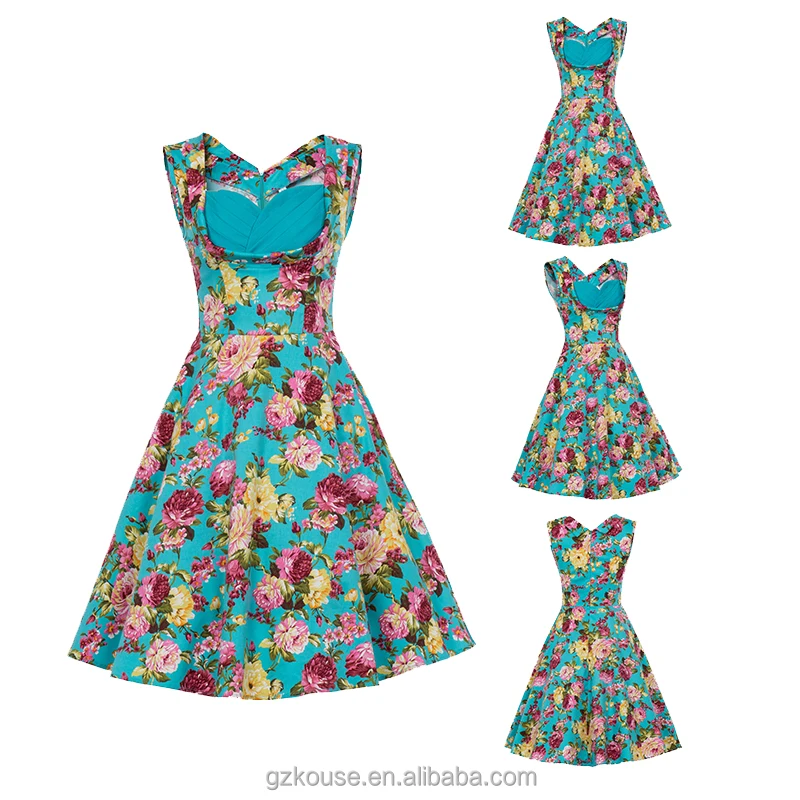 Женское винтажное платье без рукавов Хлопковое с цветочным принтом чашками пуш-ап элегантная Клубная одежда 40/50/60