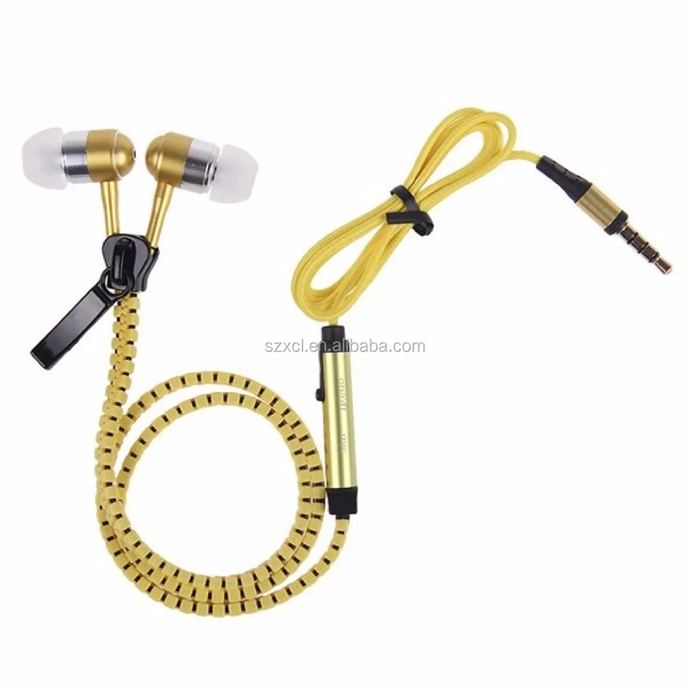 High Quality Metal Zipper Earphones For Mobile Phone In-Ear With MIC Headphones Wired Zipper Earphone Earbuds