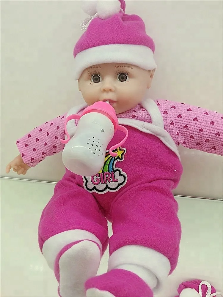 2018 new Children play electronic vinyl 39cm lovely reborn nursing bottle baby doll cry laugh dad mommy doll for music gift toys