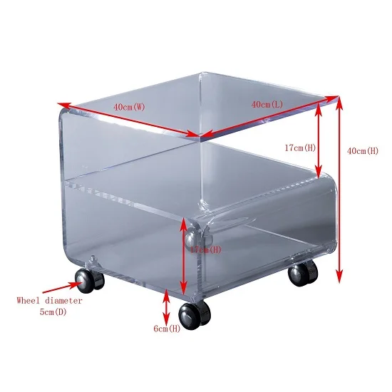 Clear Acrylic Tea Coffee Table Side End Table Trolley / on Wheels