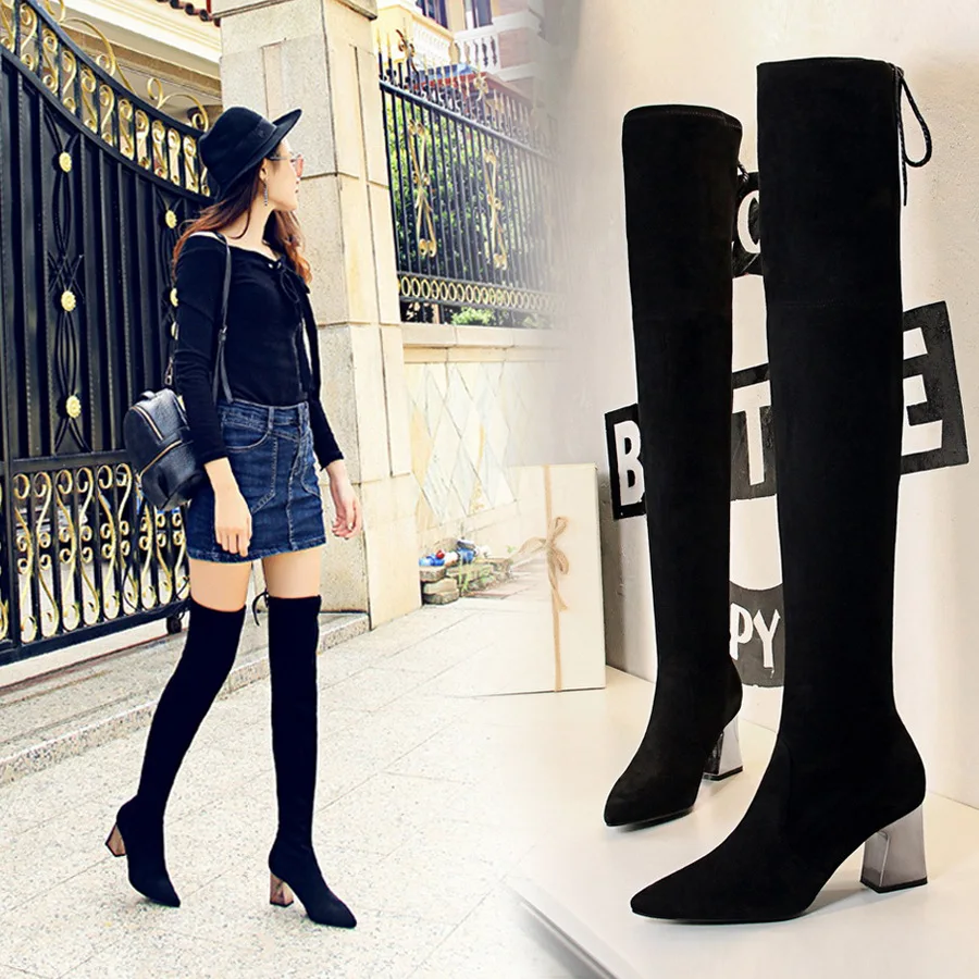 over knee boots tight black suede sexy over knee boots