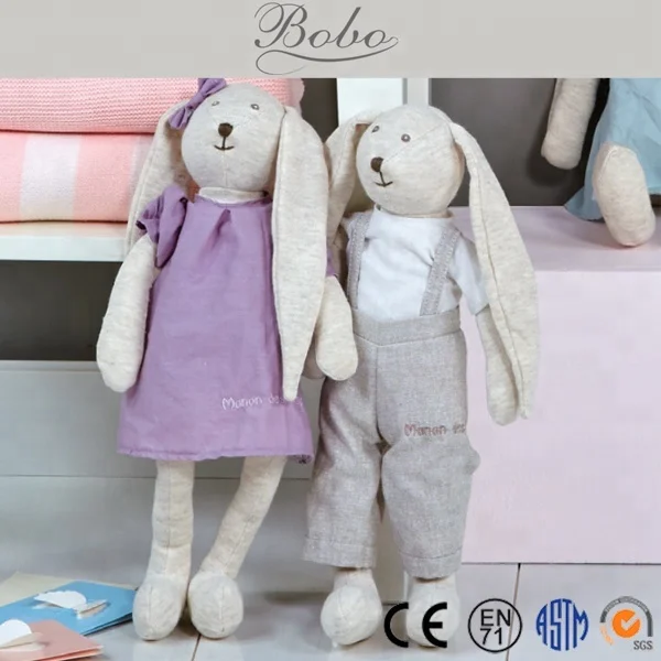 OEM ODM Custom Easter stuffed bunny rabbit soft toys with linen cloth body plush toy
