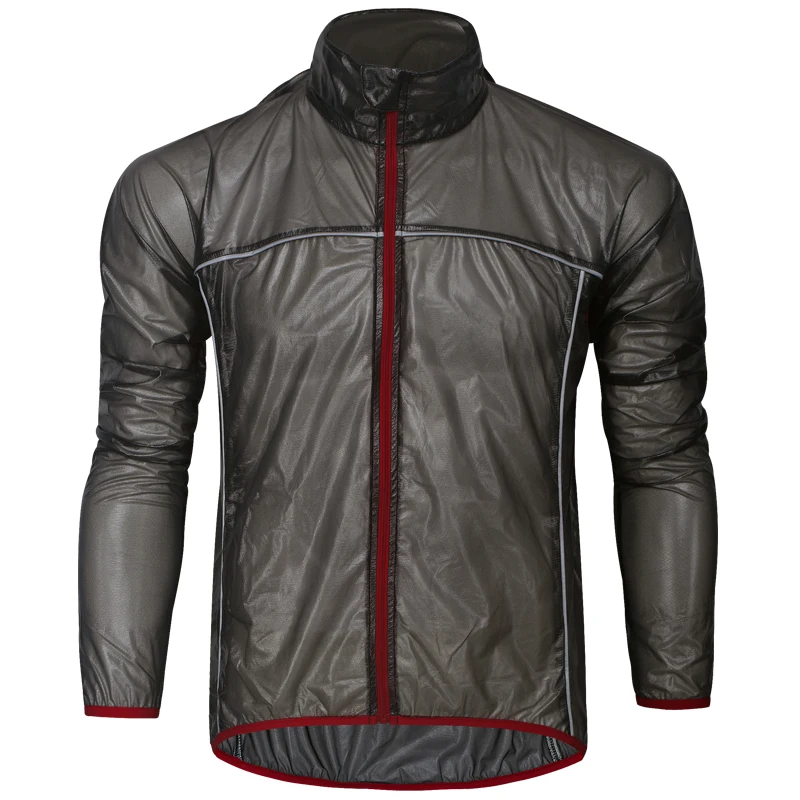 Black Transparent Waterproof Raincoat Fabric For Bicycle/ Cycling Wear with Reflective Tape Windproof Jacket