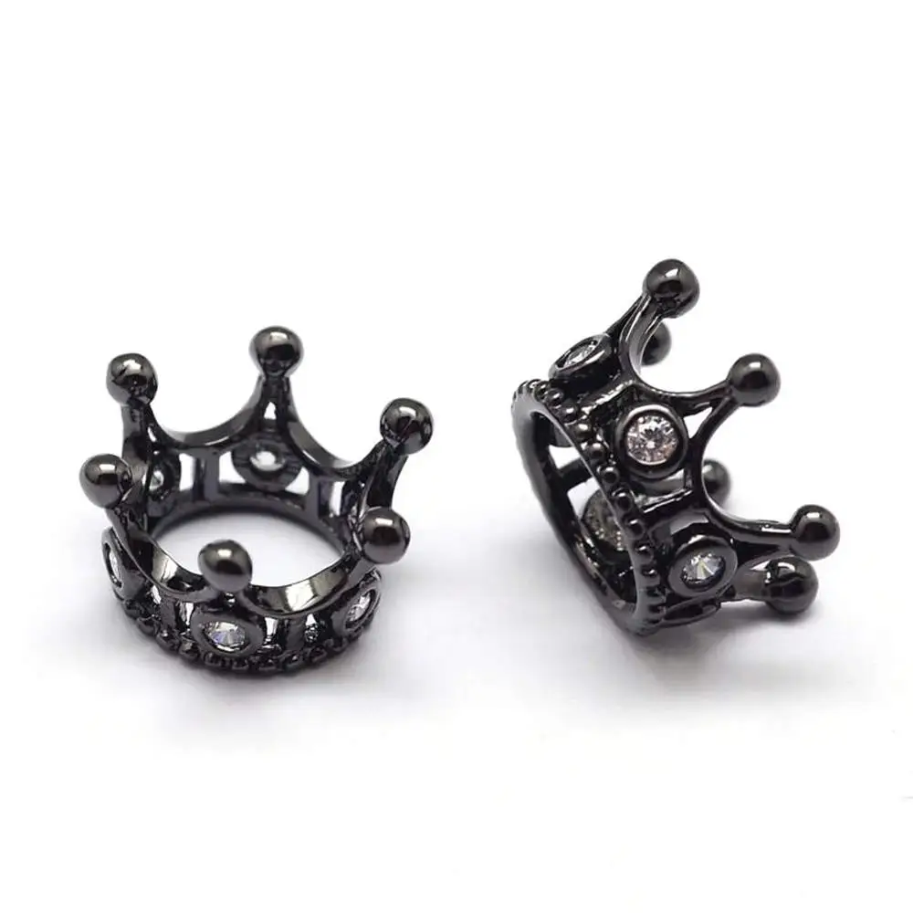 Grade AAA Crystal Clear Micro Pave CZ Cubic Zirconia Stone Random Mixed Plated Brass Crown Large Hole European Spacer Beads