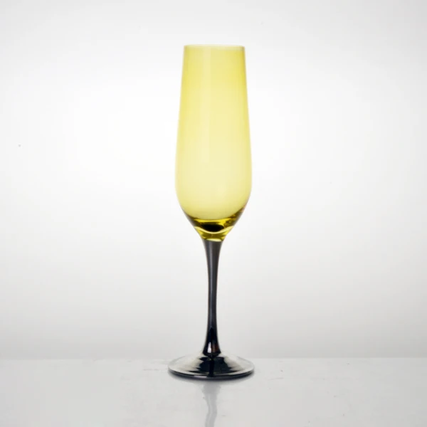 
Wholesale colorful champagne glasses flute with silver long stem 