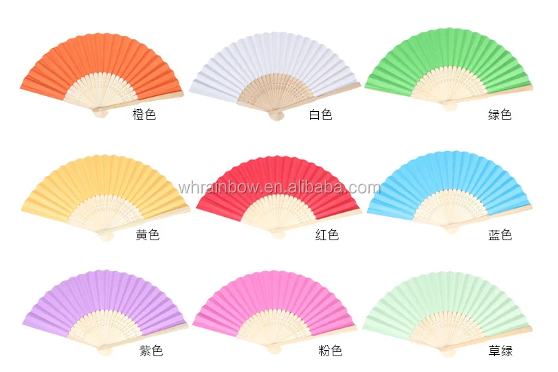 Однотонный бумажный ручной вентилятор с натуральной бамбуковой рамкой