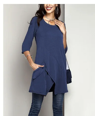 
Wholesale OEM Ladies Plus Size 3/4 Sleeve Tunic Top for Leggings Pocket Solid Color Loose Fit T Shirt Soft Tshirts Women 