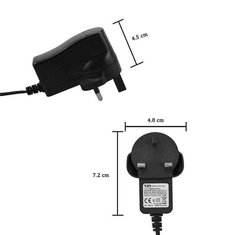 Wall UK 3 pin ac dc adapter 12v 1.0a 12W AC/DC Power Adapter with CE CB approved