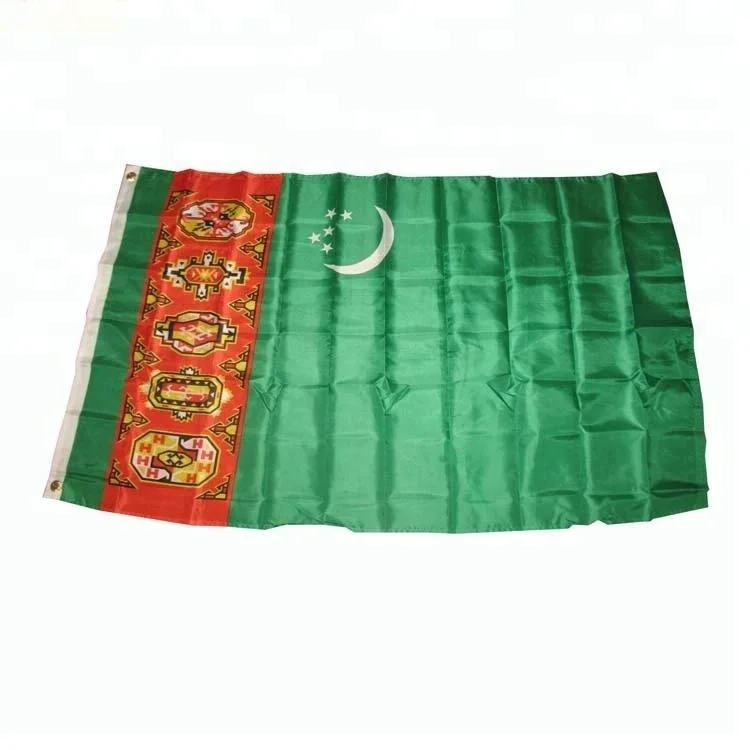 Custom 100% Polyester Turkmenistan Flag Good Quality 90*150cm Size