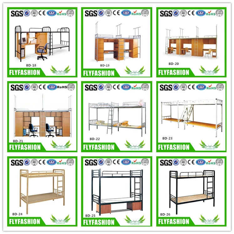Used hostel furniture bunk beds with metal frame wooden cabinets and table on sale factory supply made in China
