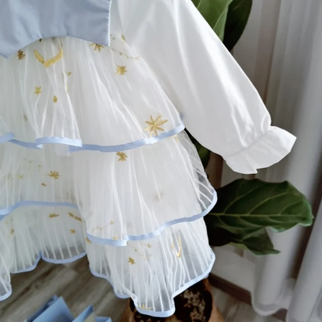 
PHB 40375 sequin star pattern children little girls dresses autumn 