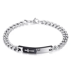 Fashion Couple Bracelets Cross Stainless Steel Zircon Bracelet for Women Men Jewelry Gifts