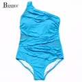 New Female One Shoulder Mesh Patchwork Swimsuit 2016 One Piece Bikini Sets Padded Bathing Suit Swimwear