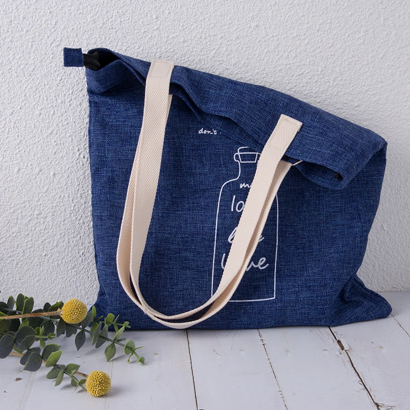 Fashionable taobao Cheap canvas jean foldable denim tote bag  print
