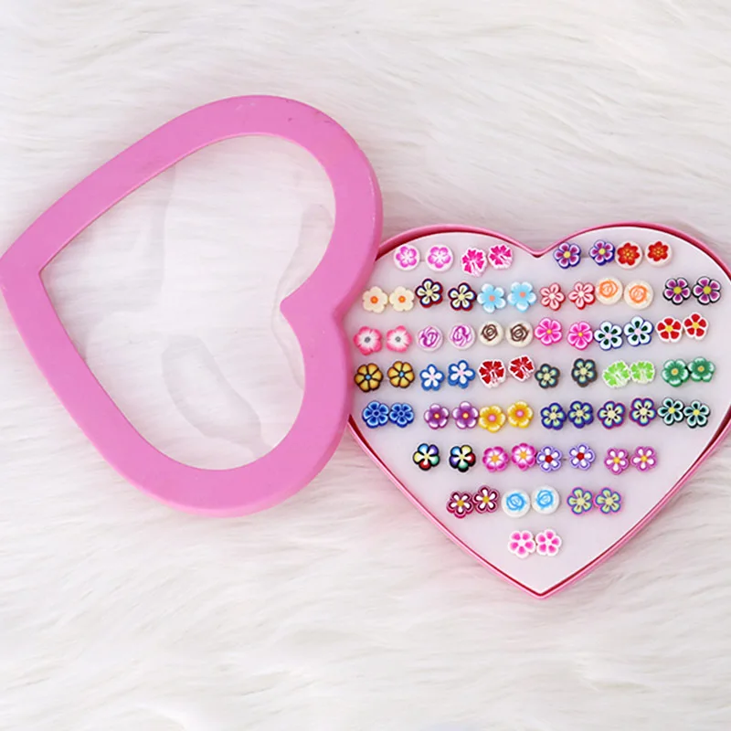 36pairs/box packing Wholesale Plastic Inlay Diamond Button Flowers Mix Stud Earrings Trendy Style Jewelry Accessories Wholesale