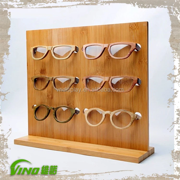 Nature Wooden sunglasses Display Eyewear Rack Holder For 6 pairs