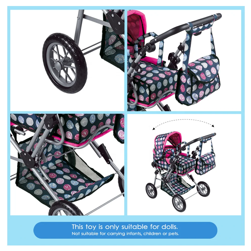 Fei Li Toys Big Size Deluxe Doll Pram Stroller with Carry Cot and Adjustable Seat and Changing Bag Doll Stroller Toy