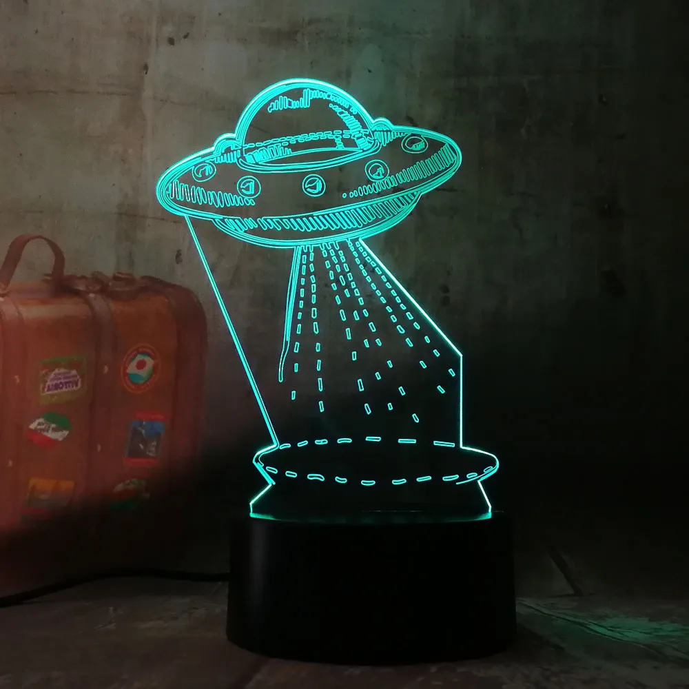 Акриловый 3D RGB ночник с дистанционным управлением, светодиодный Настольный светильник в виде мультяшного НЛО, инопланетянина, корабля, лампа для сна с дистанционным управлением, домашний декор, рождественский подарок