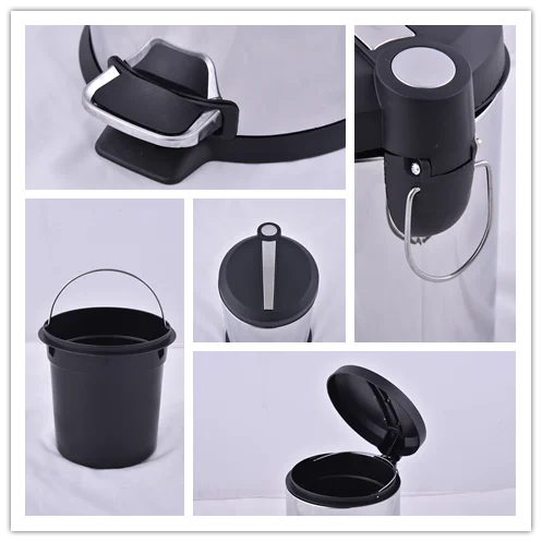 LINK BEST 3L foot pedal stainless steel pedal dustbin with plastic lid