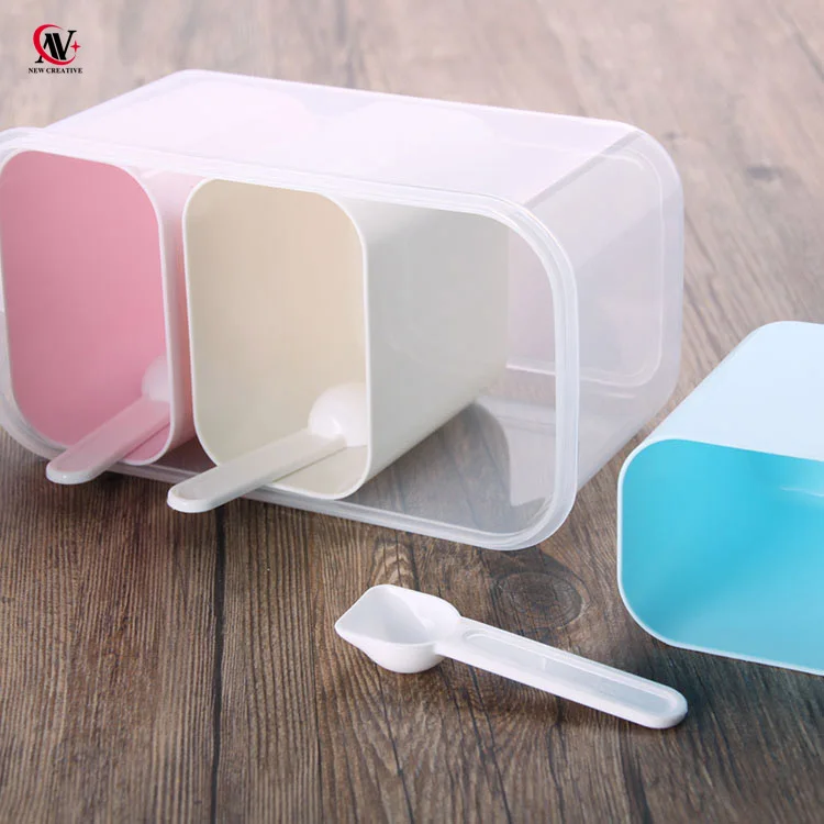 plastic 3pcs Seasoning Box Condiment box Salt Pepper Box with spoon