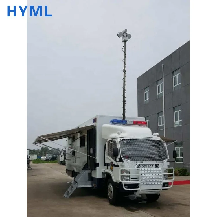 
Telescopic Lighting camera mast mounted on The police anti-riot vehicle 