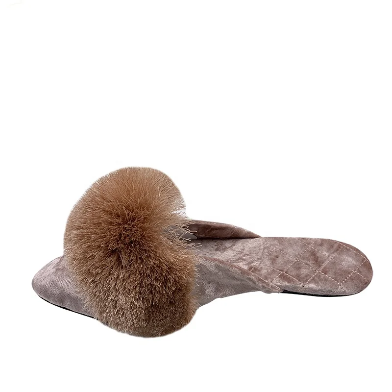Custom Velvet Upper Tassel Decoration Flat Fancy Ladies Mules Slippers for Women