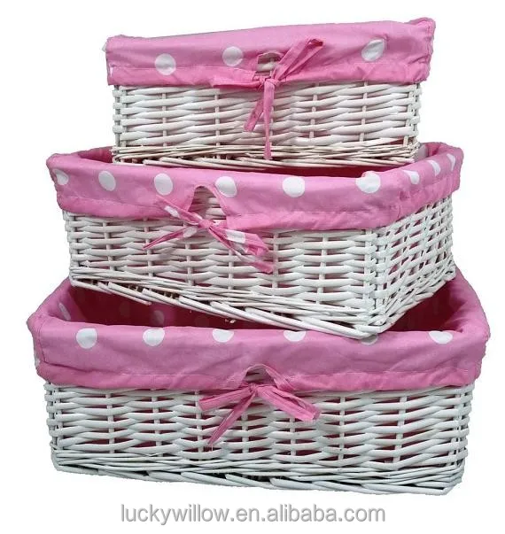 lovely pink wicker storage baskets with pink liner