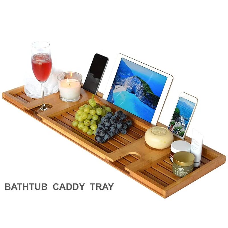 Luxury Wood Natural Bamboo Bathtub Caddy/Bath Serving Tray