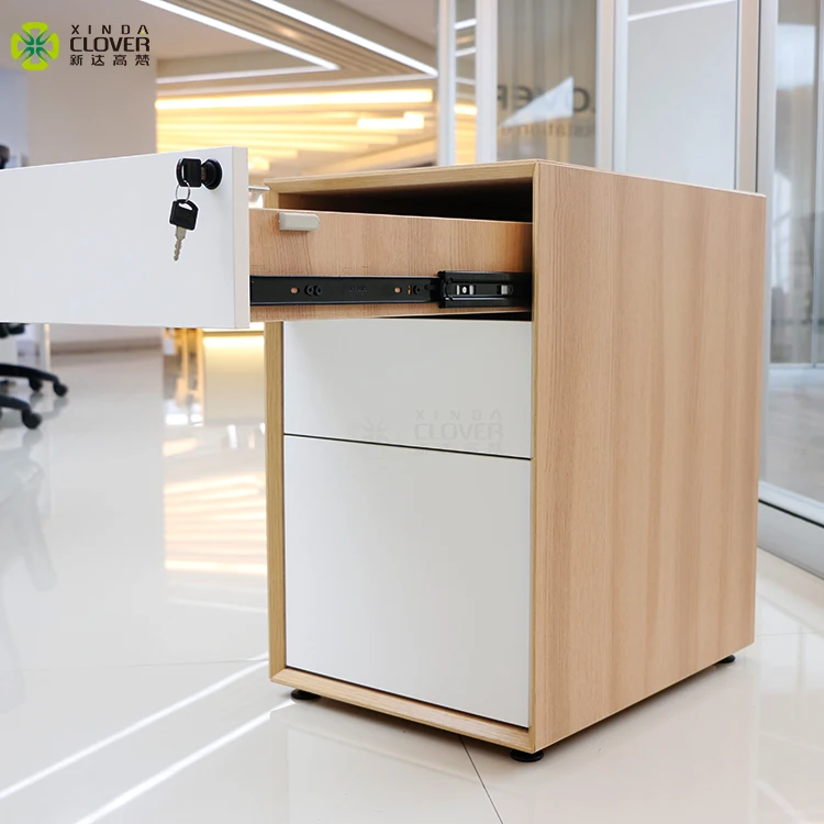 High Quality Modern No Handle Design Under Desk 3 Drawers Melamine Wooden Mobile Pedestal cabinet