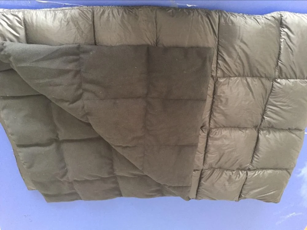 Top Waterproof Nylon with Bottom Polar Fleece Fabric Duck Down Indoor/Outdoor Camping Blanket