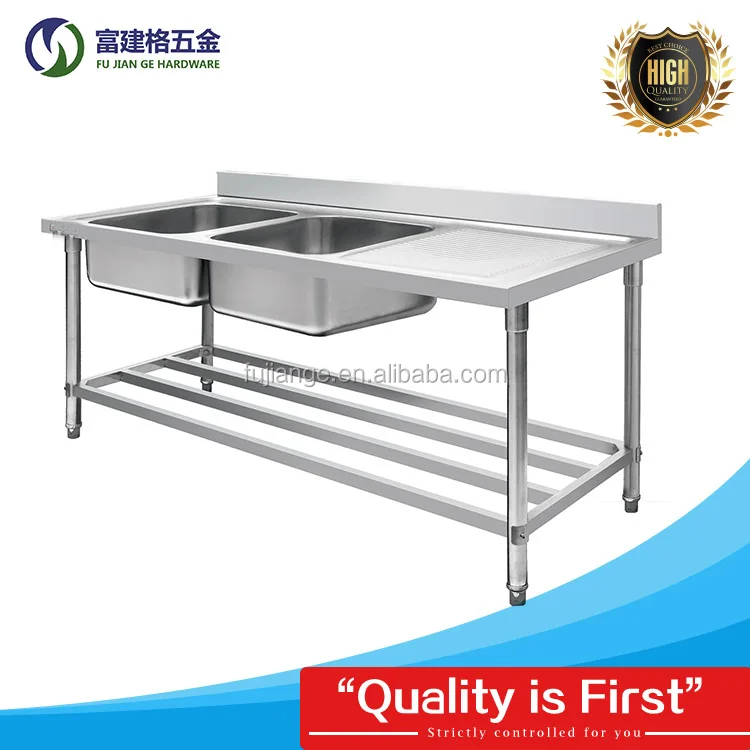 stainless steel sink rack with undershelf  Commercial Toliet Stainless Steel Double Sink 304 Stainless Steel Freestanding