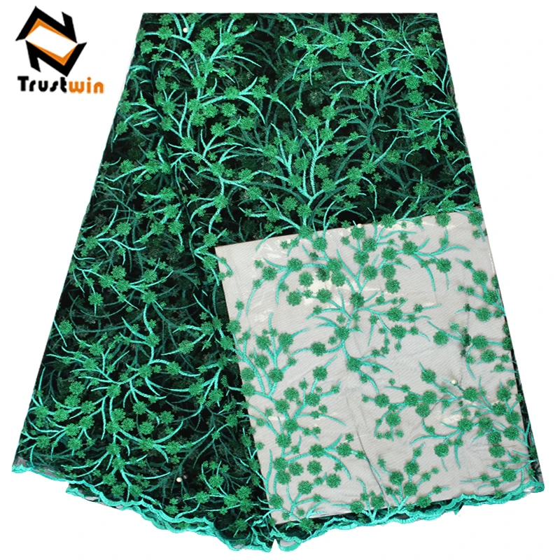 Handmade unique african sequin flower embroidery french beaded nigerian tulle lace fabric