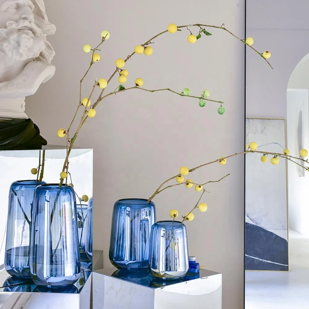 Bixuan Vases Optic Blue Color with Pearly-lustre Decor Flower Arrangement Glass Vase Contemporary Wedding Table Centerpieces