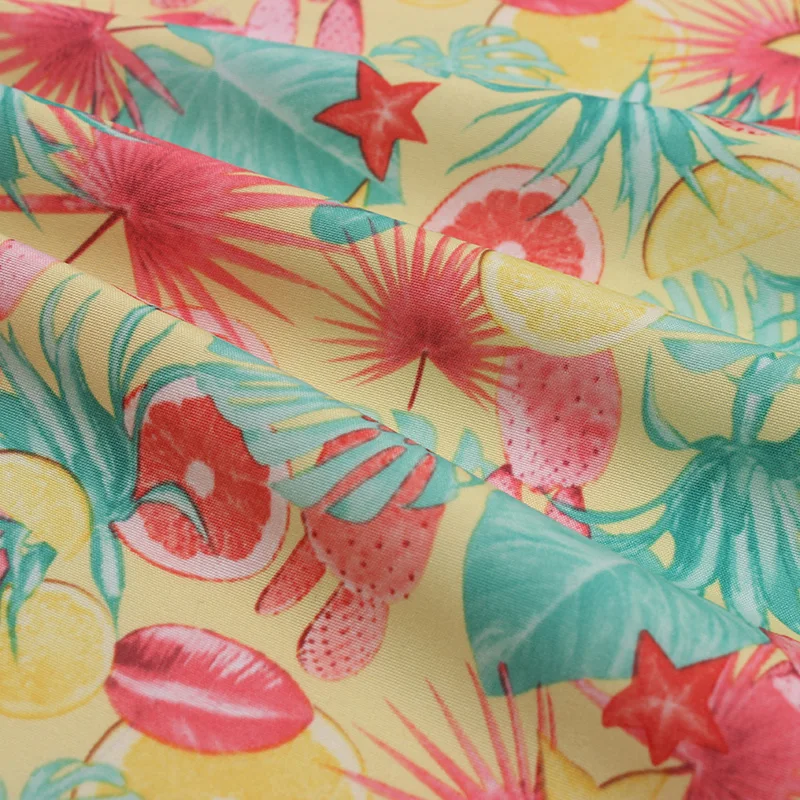 
Peach skin microfiber fabric with bright color fruits flowers and cactus pattern print for beach shirt tropical shirt 