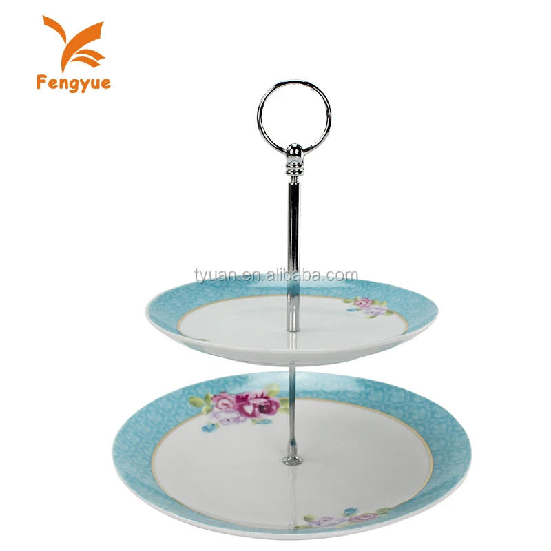 Сервировочная керамическая тарелка для торта и десерта с 2 галстуками турецким принтом держателем из нержавеющей